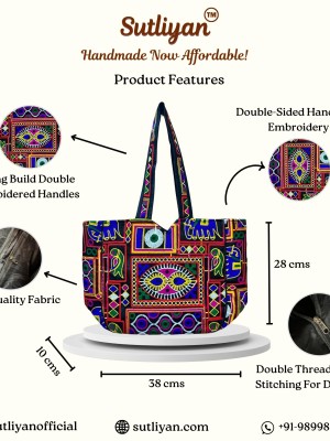 Gujarati Woolen Embroidered Tote Bag Tribal Handcrafted Bohemian Shoulder Bag