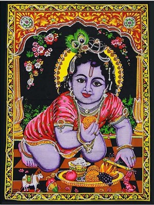 Laddu Gopal Kanha Fabric Poster Tapestry Baby Lord Krishna Wall Hanging