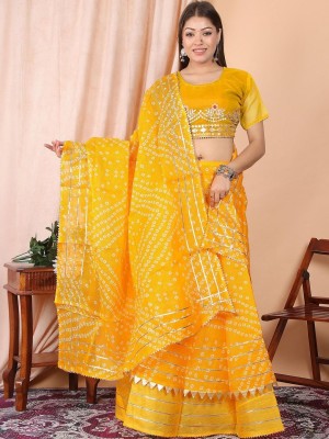 Yellow Haldi Special Bandhni Lehenga Ethnic Embroidered Gota Patti Lehenga Dupatta Set