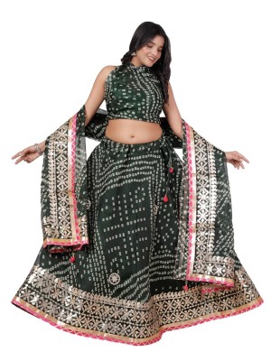 Green Mehndi Special Jodhpuri Bandhni Lehenga Ethnic Gota Patti Lehenga Dupatta Set