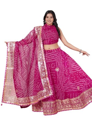 Pink Traditional Jaipuri Bandhej Print Lehenga Chunni Readymade Gota Patti Lehenga