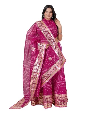 Pink Traditional Jaipuri Bandhej Print Lehenga Chunni Readymade Gota Patti Lehenga