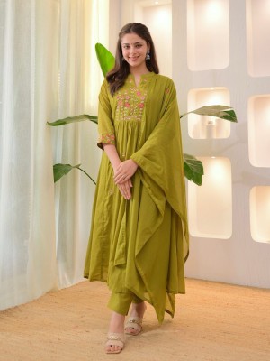 Iqra Green Readymade Embroidered Frock Style Anarkali Salwar Kameez Set Indian Designer Kurta Suit Set for Women