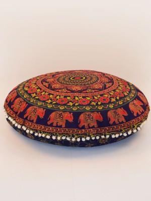 Bohemian Elephant Mandala Floor Pillow Cover Pom Pom Round Cushion Cover
