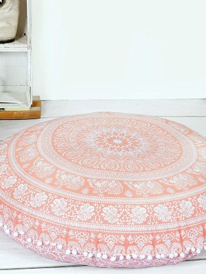 Rose Gold Elephant Floral Pom Pom Decorative Mandala Floor Pillow Bohemian Round Floor Cushion Cover