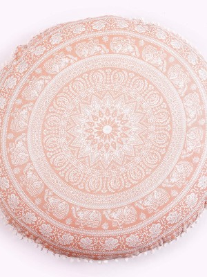 Rose Gold Elephant Floral Pom Pom Decorative Mandala Floor Pillow Bohemian Round Floor Cushion Cover