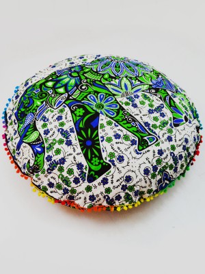 Green Multi Asian Elephant Floor Pillow Hippie Decorative Round Floor Cushion Cover - 32" Inch