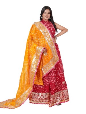 Red & Yellow Traditional Gota Patti Chaniya Choli Kota Doria Bandhani Lehenga Dupatta Set