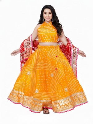 Yellow & Red Traditional Gota Patti Chaniya Choli Kota Doria Bandhani Lehenga Dupatta Set