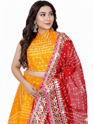Yellow & Red Traditional Gota Patti Chaniya Choli Kota Doria Bandhani Lehenga Dupatta Set