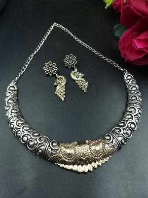Elegant Vintage Tribal Designer Hasli Ethnic Indian Double Tone Choker Necklace Set