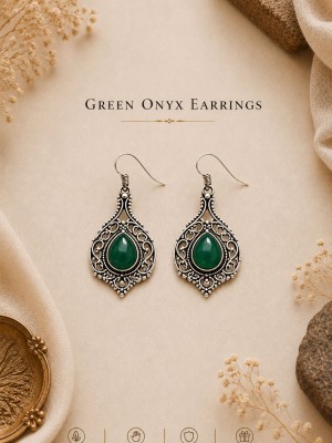 Green Onyx Natural Gemstone Drop Earrings Silver Plated Boho Dangle Handmade Earrings for Women