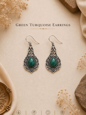 Green Turquoise Natural Gemstone Drop Earrings Silver Plated Boho Dangle Handmade Earrings for Women