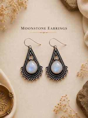 Moonstone Silver Plated Drop Earrings Natural Gemstone Earring Boho Dangle Handmade Earrings Gift for her