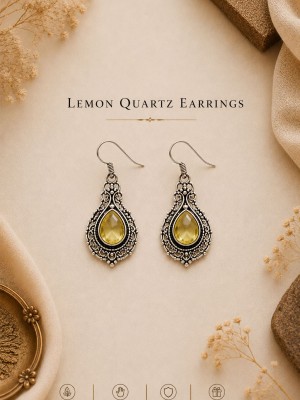 Lemon Quartz Silver Plated Teardrop Natural Gemstone Earrings Vintage Boho Jewelry for Women