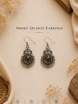 Smoky Quartz Silver Plated Teardrop Natural Gemstone Earrings Vintage Boho Jewelry for Women