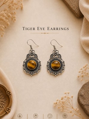 Tiger Eye Silver Plated Tear Drop Natural Gemstone Earrings Vintage Boho Jewelry Gift for her