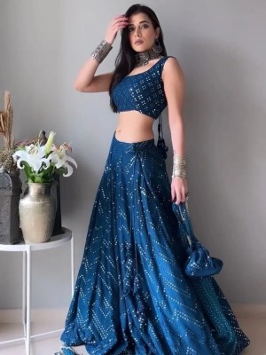 Blue Embroidered Semi Stitched Lehenga Choli Ethnic Designer Lehenga Dupatta Set