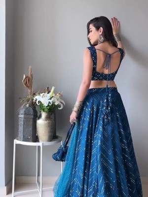 Blue Embroidered Semi Stitched Lehenga Choli Ethnic Designer Lehenga Dupatta Set
