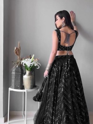 Black Embroidered Semi Stitched Lehenga Choli Ethnic Designer Lehenga Dupatta Set