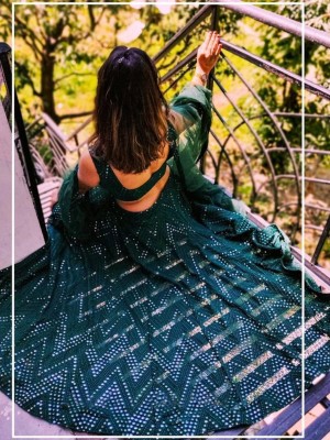 Green Embroidered Semi Stitched Lehenga Choli Ethnic Designer Lehenga Dupatta Set