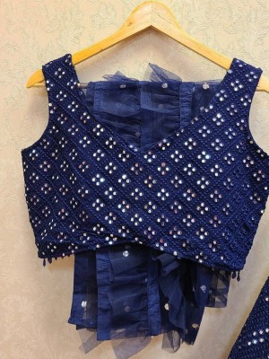 Dark Blue Embroidered Semi Stitched Lehenga Choli Ethnic Designer Lehenga Dupatta Set