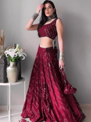 Maroon Embroidered Semi Stitched Lehenga Choli Ethnic Designer Lehenga Dupatta Set