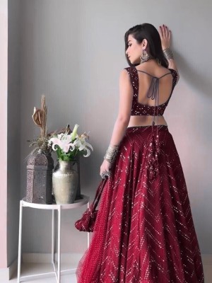 Maroon Embroidered Semi Stitched Lehenga Choli Ethnic Designer Lehenga Dupatta Set