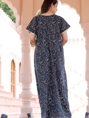 Charcoal Cotton Nighty Night Gown Indoor Wear Comfortable Printed Night Maxi Kurti