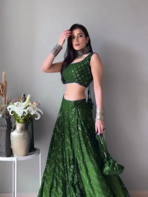 Mehendi Green Embroidered Semi Stitched Lehenga Choli Ethnic Designer Lehenga Dupatta Set