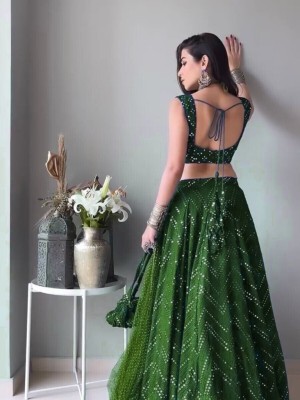 Mehendi Green Embroidered Semi Stitched Lehenga Choli Ethnic Designer Lehenga Dupatta Set