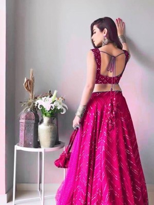 Rani Pink Embroidered Semi Stitched Lehenga Choli Ethnic Designer Lehenga Dupatta Set