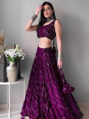 Wine Embroidered Semi Stitched Lehenga Choli Ethnic Designer Lehenga Dupatta Set