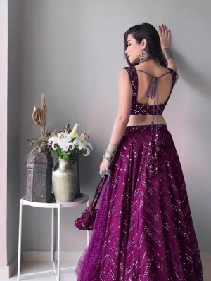 Wine Embroidered Semi Stitched Lehenga Choli Ethnic Designer Lehenga Dupatta Set