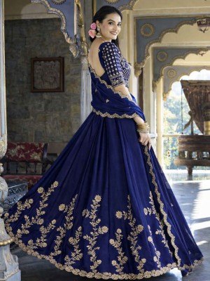 Dark Blue Elegant Ethnic Embroidered Lehenga Dupatta Set Designer Semi Stitched Lehenga Choli