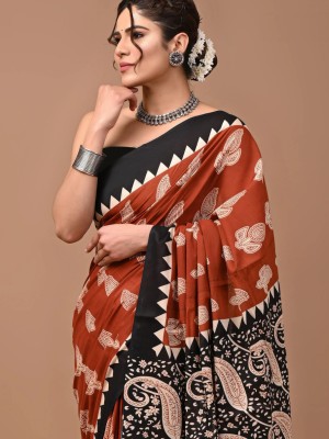 Sandhya Rustic Red & Black Multi Paisley Printed Cotton Mulmul Saree