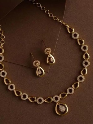 AD Zirconia Stone Oval Shape Necklace Earring Set Jewellery Sets Indian Wedding Jewellery for Women