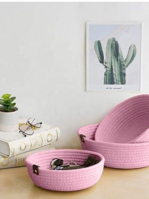 Pink Eco Friendly Mini Rope Storage Natural Handwoven Shelf Basket For Your Home & Kitchen - Pack of 3