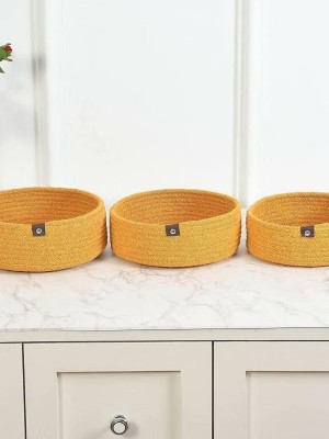 Yellow Eco Friendly Mini Rope Storage Natural Handwoven Shelf Basket For Your Home & Kitchen - Pack of 3