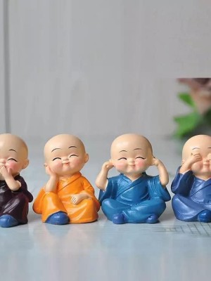 Set of 4 Baby Monk Buddha Statuette Decorative Showpiece for Home Office Decor & Gift