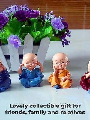 Set of 4 Baby Monk Buddha Statuette Decorative Showpiece for Home Office Decor & Gift