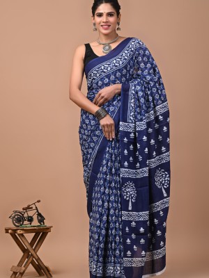 Vijayalaxmi Indigo Blue Traditional Jaipuri Cotton Mulmul Saree with Blouse Piece