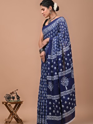 Vijayalaxmi Indigo Blue Traditional Jaipuri Cotton Mulmul Saree with Blouse Piece