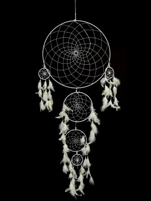 White Bohemian Big Dream Catcher with Feathers Good Luck Hanging - 18" Inch