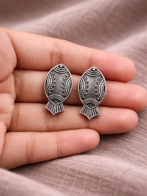 Antique Silver Oxidized Fish Designer Stud Earring Affordable Tops Earrings Boho Jewelry