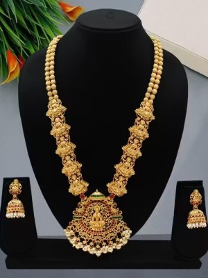 Goddess Lakshmiji Temple Jewellery for Women Designer Ranihaar Necklace Set Traditional Indian Jewelry