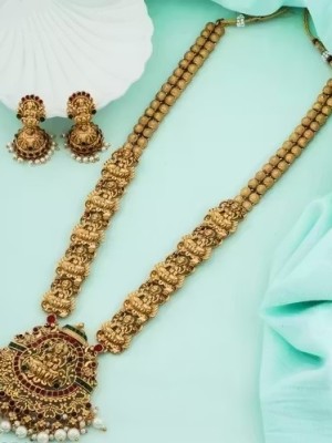Goddess Lakshmiji Temple Jewellery for Women Designer Ranihaar Necklace Set Traditional Indian Jewelry