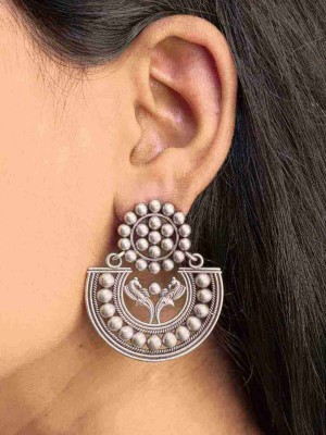 Exquisite Silver Plated Chand Bali Earrings Ethnic Bollywood Jewellery for Women