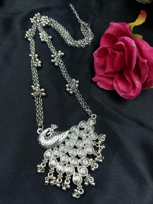 Popular Silver Plated Peacock Design with Long Chain Necklace Boho Jewelry