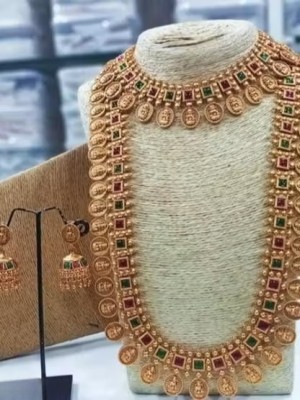 Combo Goddess Lakshmiji Temple Jewellery Designer Choker and Long Necklace Set Traditional Indian Jewelry